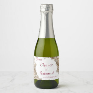 3D White Floral & Burgundy Wedding Champagne Label