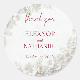 3D White Floral Burgundy Wedding Favour Sticker Se