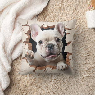 3D White French Bulldog Cracked Hole Cushion