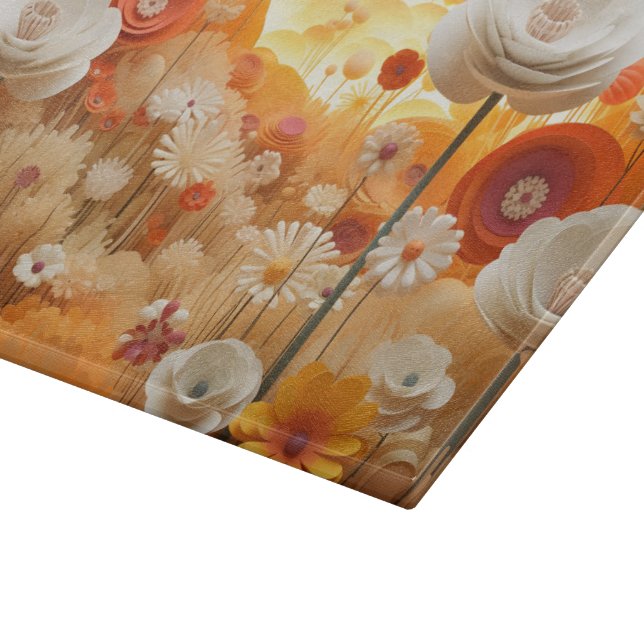 3D White orange flowers Cutting Board (Corner)