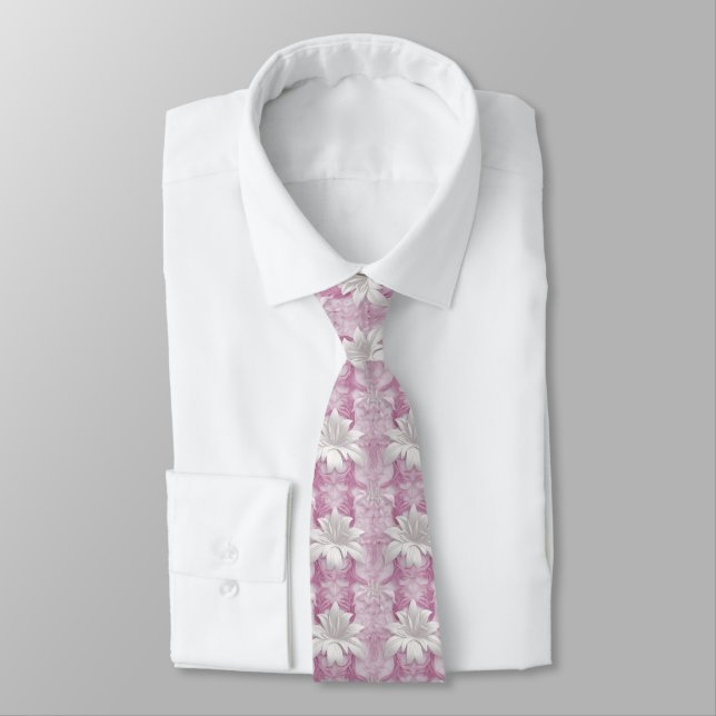 3d white pink purple lilies  tie (Tied)