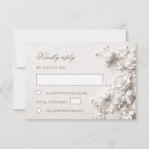 3D White Roses Wildflowers Wedding RSVP Card