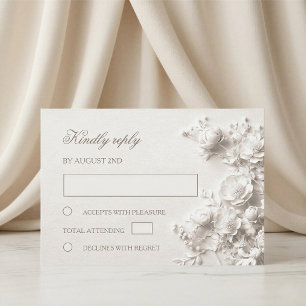 3D White Roses Wildflowers Wedding RSVP Card