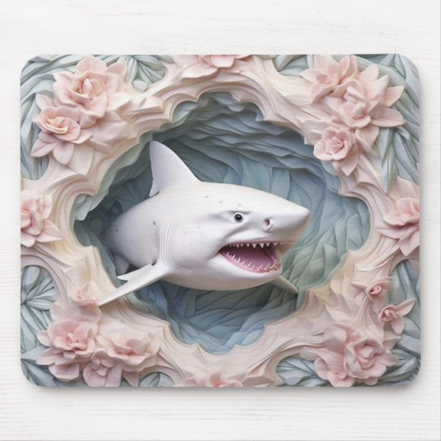 3D White Shark  Mouse Mat (Front)