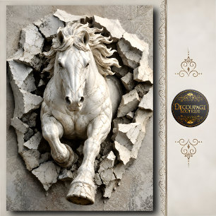 3D White Stone Horse Wall Sculpture Tissue Paper