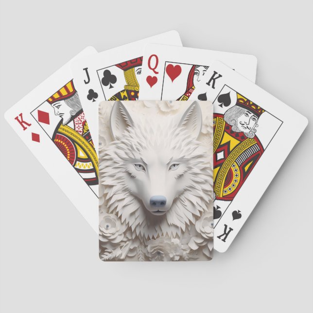 3D White Winter Wolf Face Playing Cards (Back)