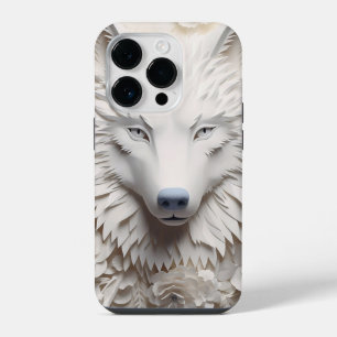 3D White Wolf Face iPhone 14 Pro Case