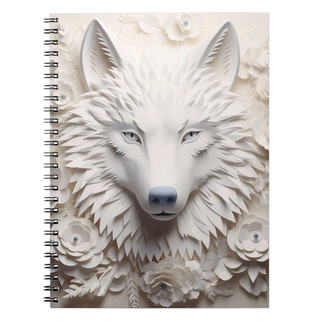 3D White Wolf Face  Notebook (Front)