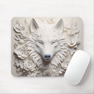3D White Wolf Mouse Mat