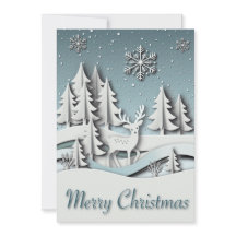 3D Winter Scene Christmas Card with Reindeer