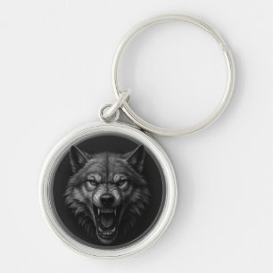 3D Wolf Head Silver Medallion Style Keychain