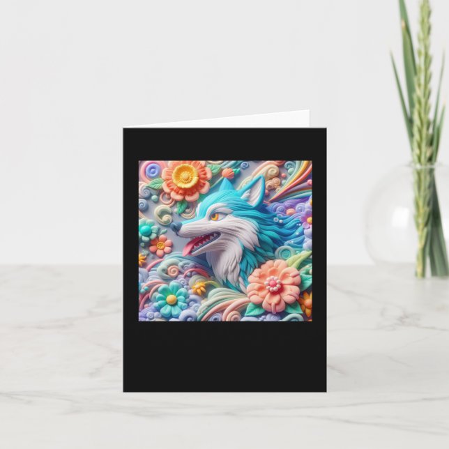 3d Wolf Sticker  Card (Front)