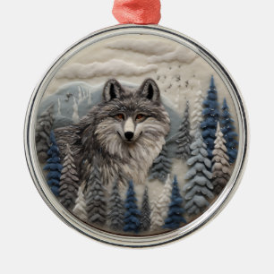 3D Wolf Woodland Chirstmas Animal  Metal Tree Decoration