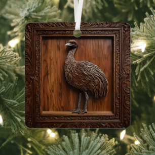 3d Wood Australian Emu Print, Metal Tree Decoration