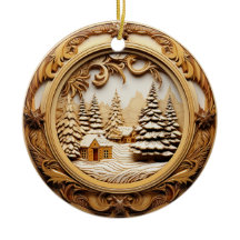 3D Wood Look Winter Cabin In The Woods