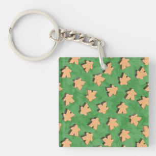 3D Wood Meeple Game Piece on Green   Coaster Key Ring