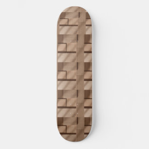 3D Wooden Block Pattern with Light Brown Grain and Skateboard