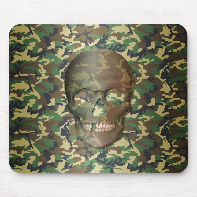 3D Woodland Camo Skull Mouse Mat (Front)
