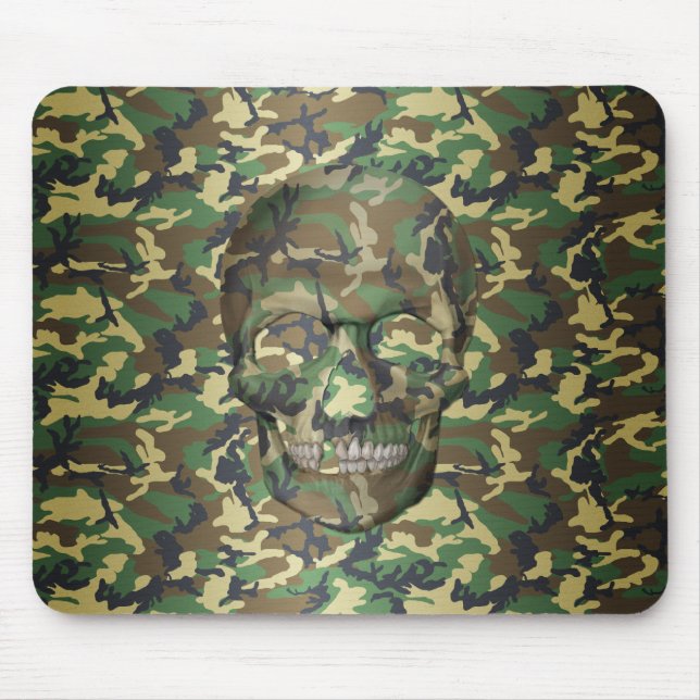3D Woodland Camo Skull Mouse Mat (Front)