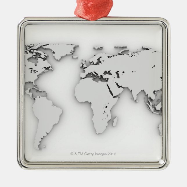 3D World map, computer generated image Metal Tree Decoration (Front)