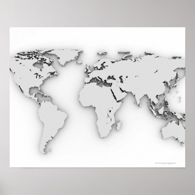 3D World map, computer generated image Poster (Front)