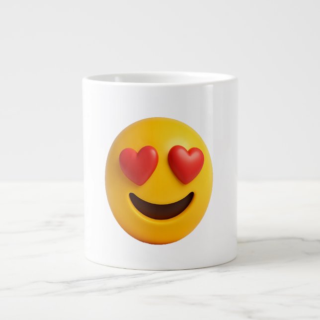 3d yellow smiling emoji face with heart shaped eye large coffee mug (Front)