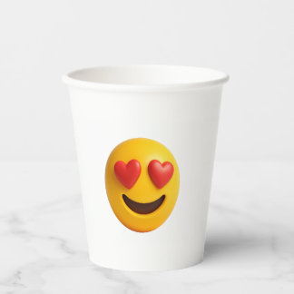 3d yellow smiling emoji face with heart shaped eye paper cups