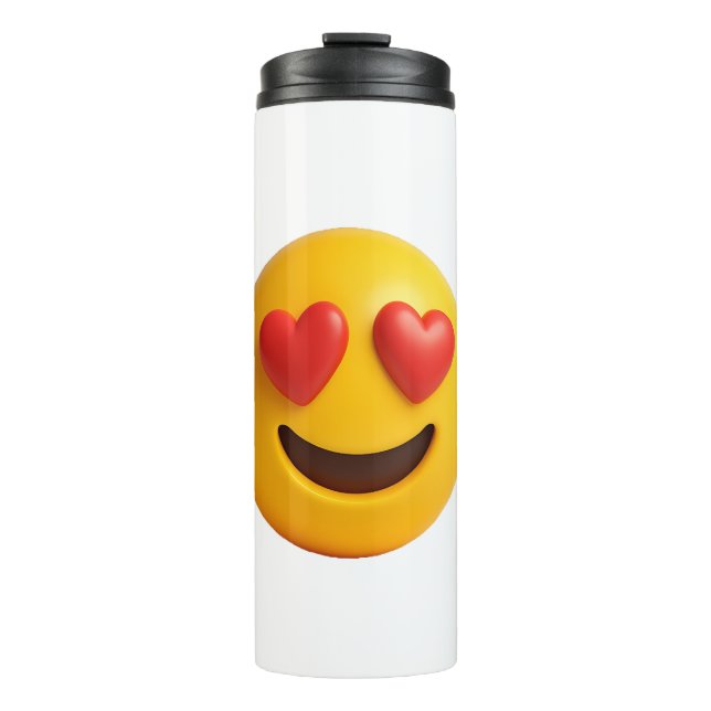 3d yellow smiling emoji face with heart shaped eye thermal tumbler (Front)