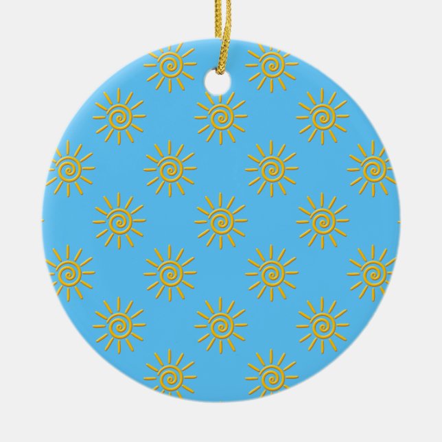 3D Yellow Sun Drawing Pattern Ceramic Tree Decoration (Front)