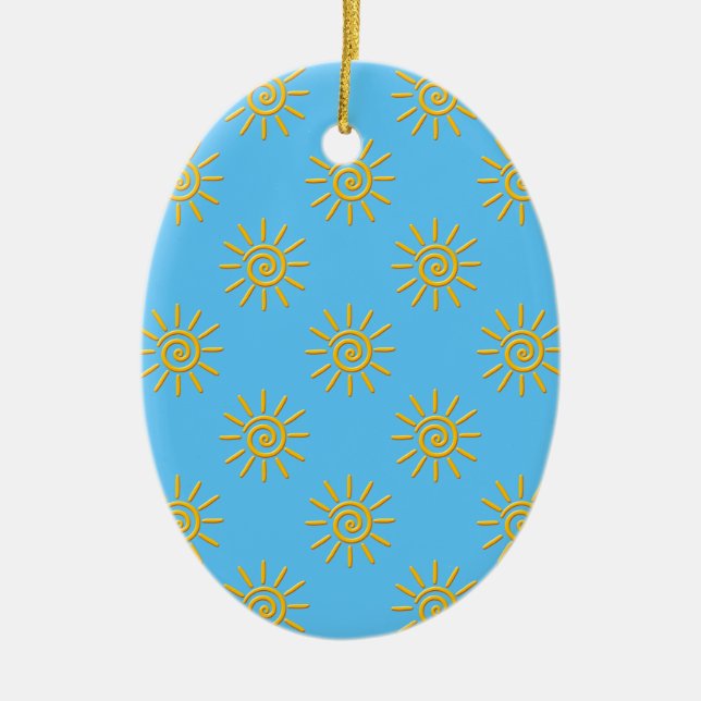 3D Yellow Sun Drawing Pattern Ceramic Tree Decoration (Front)