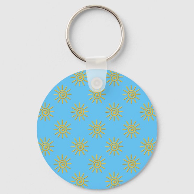 3D Yellow Sun Drawing Pattern Key Ring (Front)