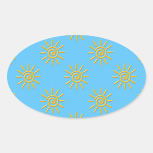 3D Yellow Sun Drawing Pattern Oval Sticker