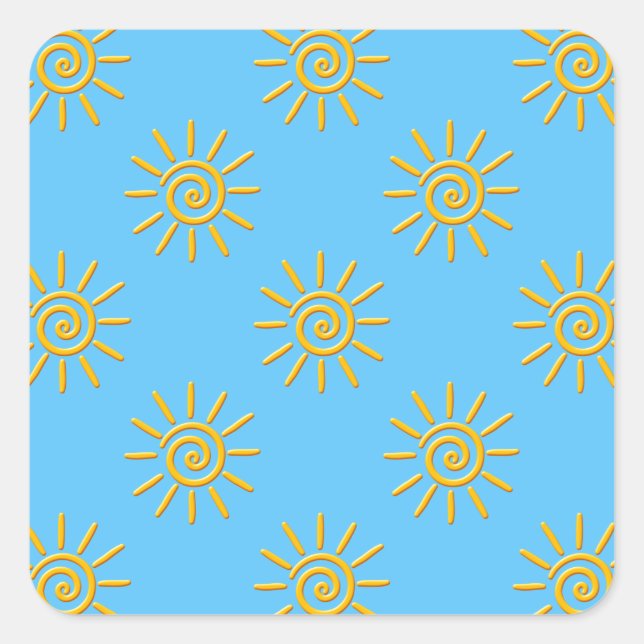 3D Yellow Sun Drawing Pattern Square Sticker (Front)