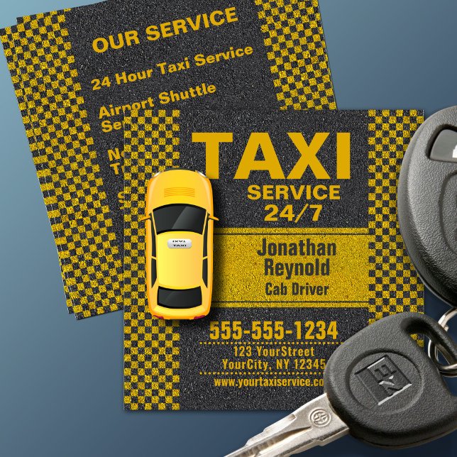 3D Yellow Taxi 24/7 Service Cab Driver Square Business Card (Creator Uploaded)