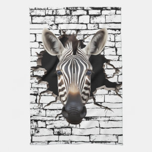 3D Zebra Wall Break Art – Realistic Safari Tea Towel