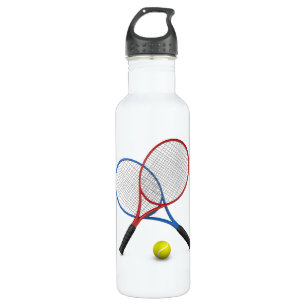 3Dred and blue tennis rackets with tennis ball. 710 Ml Water Bottle