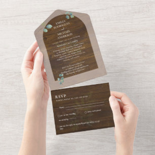 3in1 Greenery Eucalyptus Arch Wedding RSVP All In One Invitation