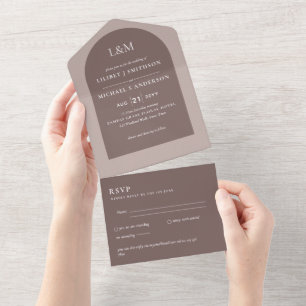 3in1 Modern Typography Arch Colorways Wedding RSVP All In One Invitation