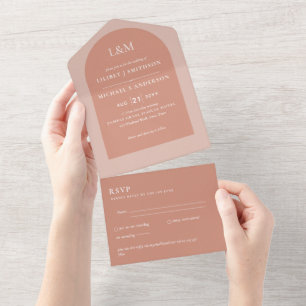3in1 Modern Typography Arch Colorways Wedding RSVP All In One Invitation