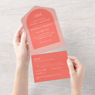 3in1 Modern Typography Arch Colorways Wedding RSVP All In One Invitation
