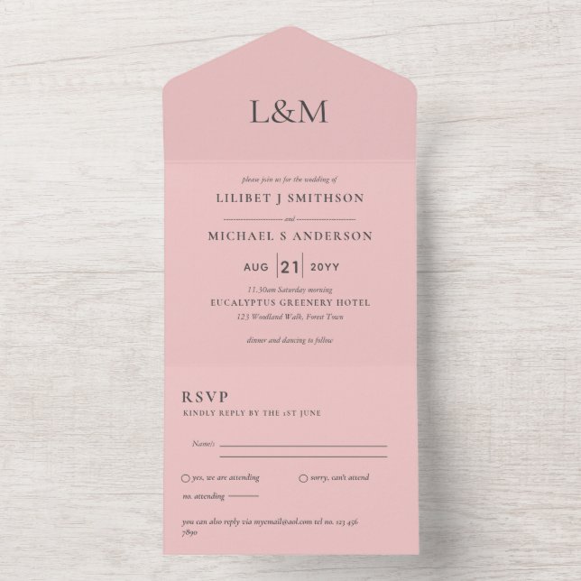 3in1 Rose Quartz Pink Text Only Wedding Invite (Inside)