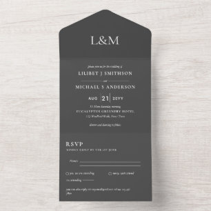 3in1 Slate Grey Text Only Wedding Invite RSVP