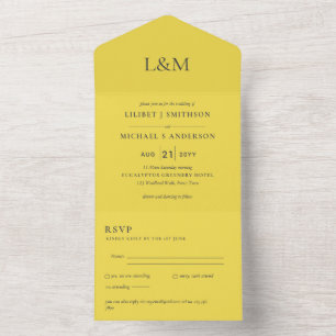 3in1 Sunny Yellow Text Only Wedding Invite RSVP