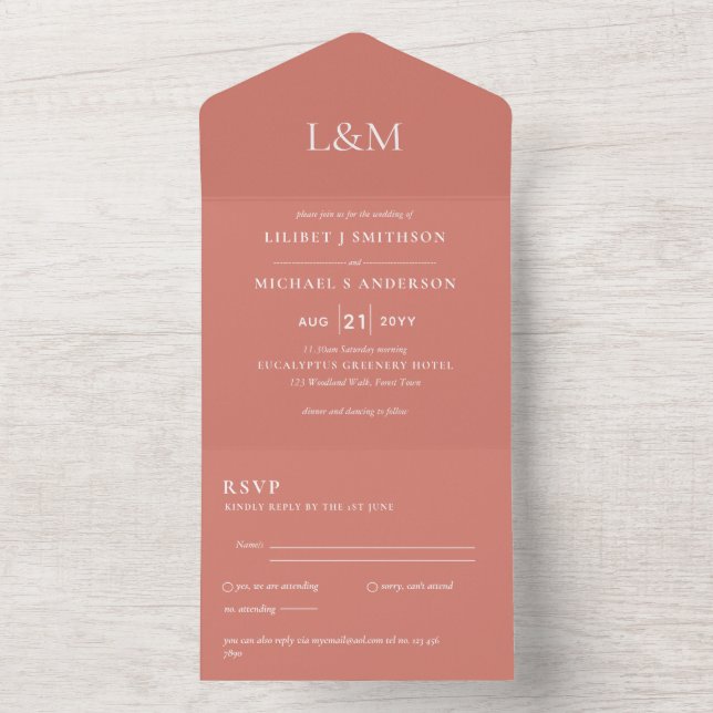 3in1 Tawny Terracotta Orange  Text Wedding Invite (Inside)