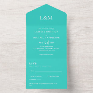 3in1 Turquoise Text Only Wedding Invite RSVP