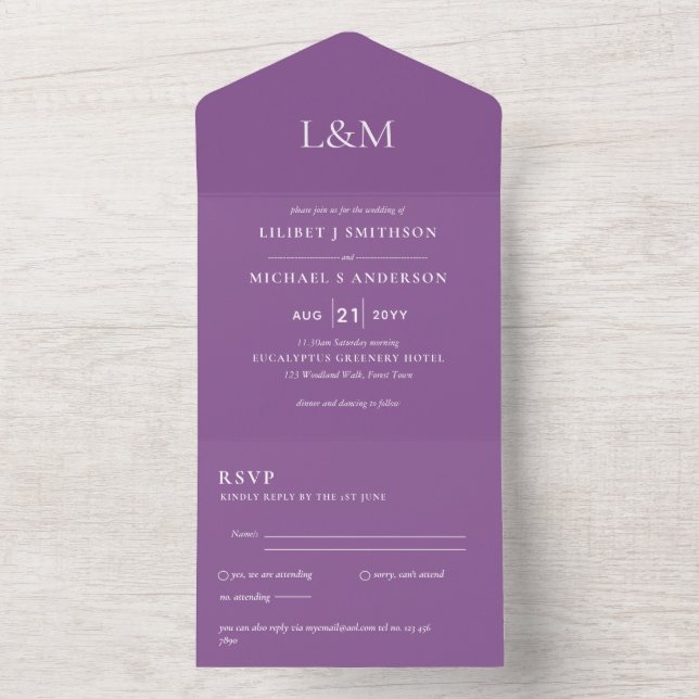 3in1 Violet Berry Text Only Wedding Invite RSVP (Inside)