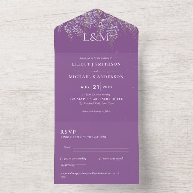 3in1 Wisteria Floral Violet Wedding Invite RSVP (Inside)
