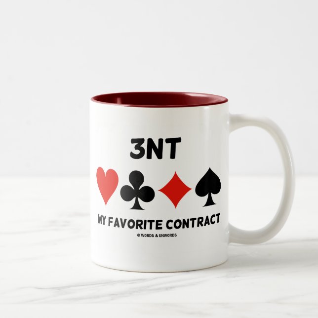 3NT My Favourite Contract (Four Card Suits Bridge) Two-Tone Coffee Mug (Right)