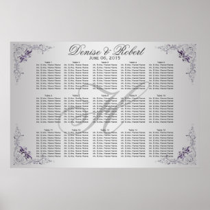 #3Ornate Purple Silver Floral Swirls Seating Chart
