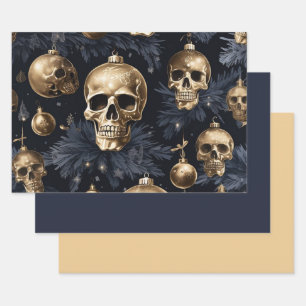 3pc Gold Skull Wrapping Paper